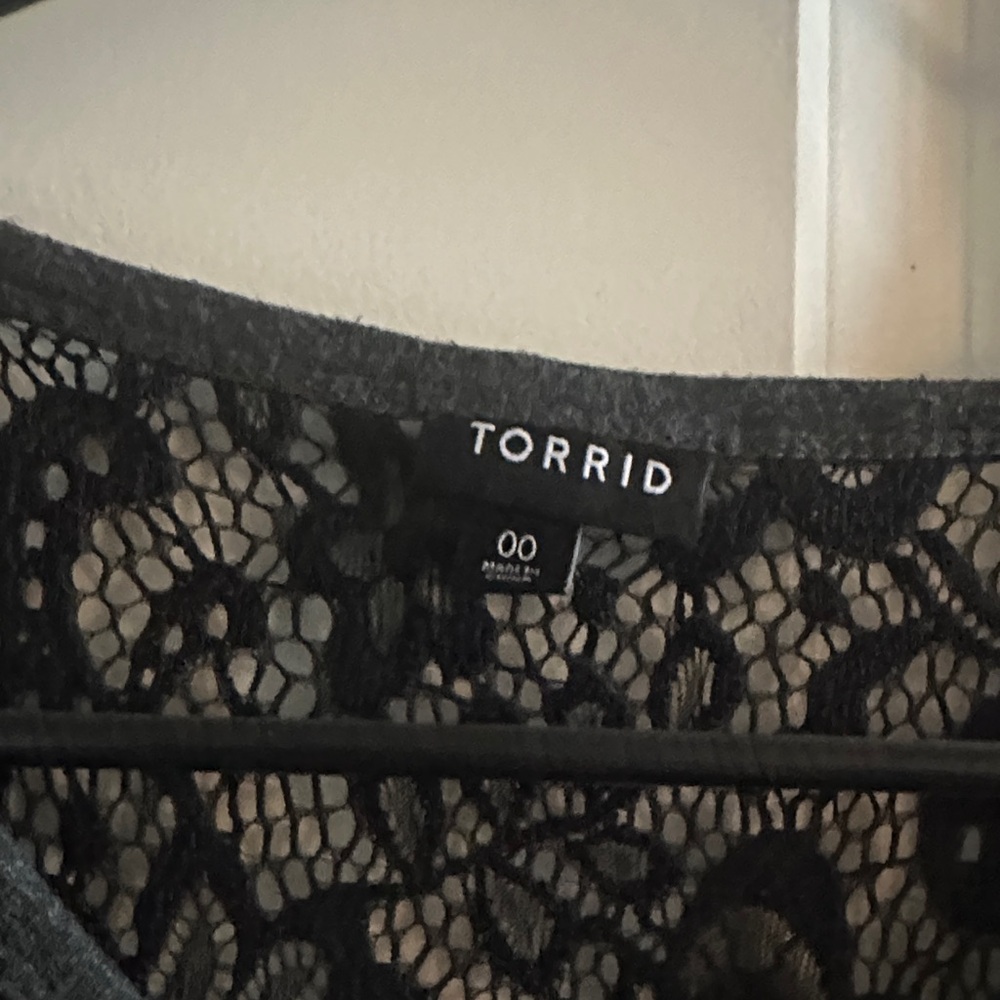 Torrid Charcoal Lace-Up Tee with Black Lace - Picture 2 of 5